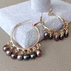 Hoop Earrings Freshwater Culture Black Rice Pearl Gold Color Plated Luxury Jewelry Women Gift Birthday