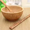 Skålar naturlig kokosnöt trä tjock värmebeständig ekvänlig barn ris med skedhackpinnar hem/restaurang bordsartiklar