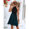 Casual Dresses Women Summer Halter Neck Leopard Patchwork Tie Waist Ruffle Flowy Short Dress