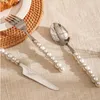 Diny Sets Europe Silver Fashion Pearl Cutlery Set 1810 Roestvrij staal Creativiteit Geschenk Flatware 304 Knife Vork Lepel Druppel 230320