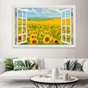 Stickers muraux Une Pièce En Gros Jaune Tournesol Coucher Du Soleil Paysage Moderne Autocollant Wallpaper3D Fleur Fenêtre Vue Roomdecor