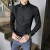 Camisas casuais masculinas Tuxedo de smoking Men Dress Front Pleated Dress Slim Fit Manga Longa Blusa Gentleman Groomsman Party Wedding Cerimonial Cirlod Man Red 230320