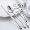 Dinnerware Sets 24pcs/lot Korean Food Portable Cutlery 304 Stainless Steel Table Fork Knife Spoon Dinner Set Gold Tableware 230320