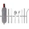 Conjuntos de utensílios de jantar 8pcs/conjunto utensílios de acampamento de talheres reutilizáveis ​​de tabela com colher de aço inoxidável pauzinhos de palha de palha de palha 230320