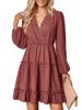 Casual Dresses Wedding Guest For Women Sexy Wrap V Neck Dress Long Sleeve Lace Trim Mini Swiss Dot Tiered A-line