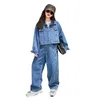 Ensembles de vêtements Mode Filles Vêtements Denim Veste Pantalon Long 2pcs Ensemble Printemps Automne Adolescent Enfants Tenues Enfants s Survêtement 6 810 12 14 Y 230317