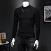 Men's T Shirts Oversized Long Sleeve Black Shirt Men Top Designer Personality Button Style Mens T-shirt Half Turtleneck Thick Tops 5XL C15