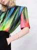 Women's T Shirts 2023 Summer Women High Quality Shoulder Pads Prints Short Sleeve Ladies Chic Tee Tops DDXGZ2 12.09