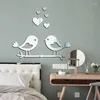 Väggklistermärken 3D akryl spegel klistermärke Alla hjärtans dag fågel kärlek hjärta självhäftande vardagsrum tv-bakgrund dekoration