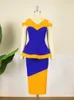 Casual Dresses Patchwork Color Block Dress for Women Peplum Short Sleeve V Neck Midi Dresses Elegant African Summer Office Ladies Fashion 230317