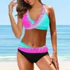 Kvinnors badkläder Summer Kvinnor Sexig bikini badkläder Kvinnor Löst storlek Bikinis Set Swimsuit Abstract Printing Bathing Suit Two-Piece Set Swimsuit 230317