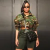 Women's Jackets Echoine Long Sleeve Big Pocket Short Jacket Green Camo Print Outwear Autumn Casual Oversize Coat Street Cargo Crop Top Street 230317