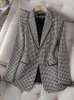 Costumes pour femmes Blazers Vert Abricot Noir Plaid Dames Formelle Blazer Manteau Femmes Femme À Manches Longues Un Bouton D'affaires Travail Porter Veste Pour L'hiver 230320