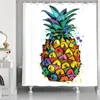 Duschvorhänge Ananas Vorhang Corful Doodle Art Print moderner Stil Blau gelb orange lila Vorhangdecor