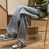 Jeans masculino Bordado Bordado Neutral As calças de jeans de perna larga larga juventude direta casual calça de hip hop 2023 230320