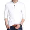 Mäns T-shirts Spring Men's Long Sleeve T-skjortor Halvknappar Stand Collar Cotton Pullovers Solid Casual Tops Comfy Korea Tide Slim Thin Tees P230317