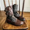 Bottes hommes moto médiévale Steampunk Cosplay mi-mollet mâle Pirate cuir chaussures carnaval fête chevalier toile 230320