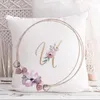 Almohada Golden Alphabet Flowers A-Z Cubierta de poliéster blanco Funda de almohada Nordic Home Sala de estar Sofá Fundas decorativas