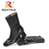Botas ROYYNA Diseñadores Hebilla de metal Otoño Invierno Zapatos Mujer Spuare Toe Block Heels Botines Mujer Botas Cómodas 230320