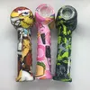 Modèle coloré Tuyaux en silicone Herb Tabac Verre Filtre Cuillère Bol Portable Multifonction Huile Rigs 10MM Mâle Ongles Pointe Paille Pipes À Main Fumer Porte-Cigarette