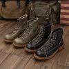 Laarzen Japanse ronde teen handgemaakte mannen schoenen vintage Britse koeien lederen enkel laarzen herfst winter gereedschap werk motorfiets laarzen 230320