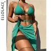 Bikinis set Ellolace Glitter Maillots de bain avec Cover Up Beach Brésilien Wrap Around Micro Bikini 3 pièces de luxe rembourré taille basse Ensembles de natation P230316