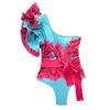 Maillot de bain Fashion Flower Print Ruffle Colorblock Maillot de bain Élégant et Chic Beachwear Une épaule Imprimer Colorblock Sexy Maillots de bain 230317