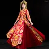 Этническая одежда восточная азиатская невеста красавица китайское традиционное свадебное платье Женщины красное цветочное длинное рукав вышив