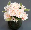 Decorative Flowers Silk MaRose Bouquet Simulation Indoor And Outdoor Decor Plant Champagne Flower Artificial Roses Wedding Decoration