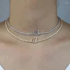 Chains Slim Thin 2mm CZ Tennis Chain Arabic Love Letter Charm Fashion Women Sparking Bling Choker Necklace