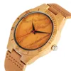 Polshorloges Casual Natural Mens Bamboo Wood horloges Minimalistische echt lederen kwarts polswatch mannelijke creatieve klok met geschenkentas