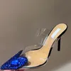 Sandálias de designer de salto alto chinelos mulheres 10.5cm salto stiletto apontou toe envolto pvc cristal transparente moda laca couro festa sapatos de fábrica