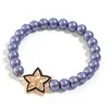 Strand Komi handgjorda armband elastiska repglaspärlor imitation pärla geometrisk fem spetsig stjärna ihåliga blommhänge damer smycken smycken