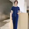 Womens Two Piece Pants Wholesale Customized Womens Scrub Set Metal Zipper Top And Pants Nurse Uniform 230320