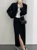 Robe en deux pièces Automne Femmes Vintage Blazer Jirts Suit Casual Cropped Vestes High Taist Bodycon Saya 2 Pieces Set Clothes Fashion 230320