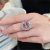 Anillo de dedo brillante AAAAA circonita Plata de Ley 925 anillos de compromiso para mujer joyería para fiesta de cumpleaños nupcial regalo