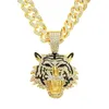 Pingente de cabeça de tigre de hip hop combinando 13mm Miami Cuban Chains Colares Black Oil Drop Bling Jóias para homens e mulheres Rapper Rock Nightclub Iced Out Acessórios