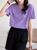 Women's T-Shirt TuangBiang Summer Embroidery Love Women Cotton Blue T-Shirt Korean Casual O-Neck Short Sleeve Soft Tshirt Purple Female Top 230320