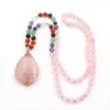 Pendentif Colliers Goutte D'eau Rose Or Couleur Fil Wrap Rose Quartz Longue Perles Chaîne Collier Labradorite Pierre Bijoux