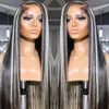 Straight Colored Lace Front Human Hair Wig Silver Grey And Black Highlight Wig Synthetic Lace Frontal Wigs for Women