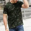 Camisetas masculinas camuflagem camisa estampada o pescoço de manga curta Top Tee Summer Summer Bodybuilding Sport Gym Roupas Camiseta Hombre 2023