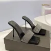 Rhinestones Square Grey Mule slides sandals heels slip on stiletto heeled open toe shoes women's luxury designer leather outsole evening shoe 10cm factory footwear