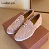 Scarpe eleganti Summer Walk Donna Flats Nude Pink Suede Piping Uomo Mocassino Metal Lock Slip On Lazy Loafers Pantofole Causal Mules 230320