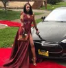 Party Dresses 2023 Dark Red Prom Dress Black Girls High Slit Long Sleeves Formal Holidays Wear Graduation Evening Gown Plus Size