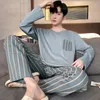 Mäns Sleepwear Spring Autumn Cotton Mens Loungewear L-4XL Big Size Boys Sleepwear Elegant Man Simple Design Printing Pullover Long Pyjamas Set 230320