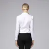 Blouses pour femmes combinaison élégante femmes vêtements de travail minces dames barboteuses col en V OL à manches longues blanc corps dessus de chemise