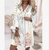 Vestidos casuais primavera oversize impressão a linha vestido feminino elegante plissado manga longa vestidos casuais moda feminina praia senhoras roupas 230317