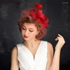 Headpieces 2023 Korean Fashion Women Hat Lace Floral Bridal Hats Wedding Accessories Red Gauze Female Headwear Elegant