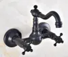 Bathroom Sink Faucets Black Oil Rubbed Brass Wall Mounted Basin Faucet Swivel Spout Vessel Mixer Taps Dual Handle Tnf853