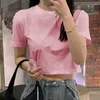 女性用TシャツクロップトップTシャツ女性ソリッドネック女性のためのショートスリーブのTシャツ2023ホワイトトップハイウエストスリムTシャツ女性